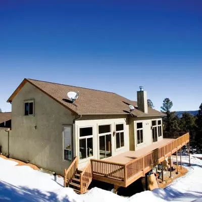 Deck is full length of back of house with 6 steps